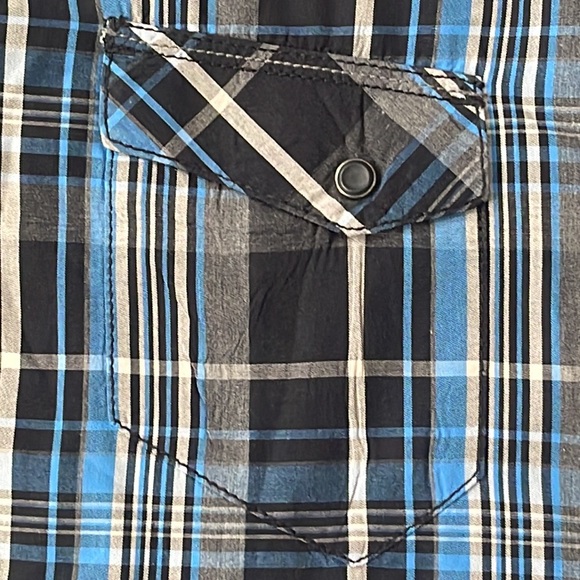 INC International Concepts Blue Black Gray plaid shirt Convertible sleeves Sz L. - Picture 4 of 10